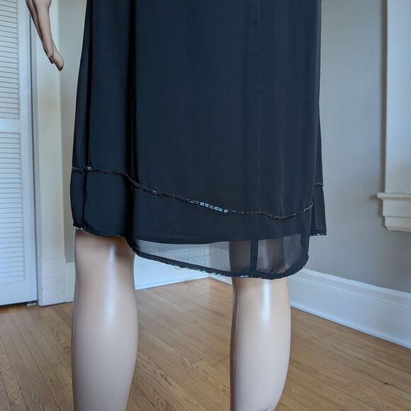 Vintage Y2K Express Black Midi Dress Beaded Evening Whimsigoth Size 9/10 - Picture 9 of 11